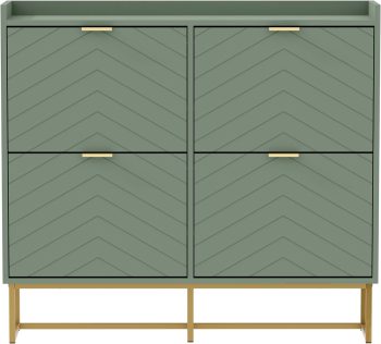 UEV Schuhschrank schmal mit 4 Klappen, 100x24x103,5cm Schuhregal (Grün)