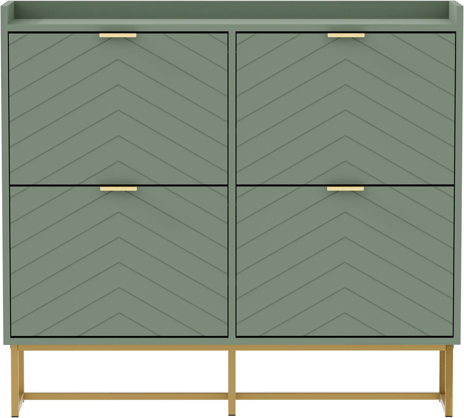UEV Schuhschrank schmal mit 4 Klappen, 100x24x103,5cm Schuhregal (Grün)
