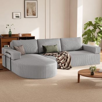 HOMRELEXA Ecksofa mit Schlaffunktion,Cord Schlafsofa L Form, Boneless Couch