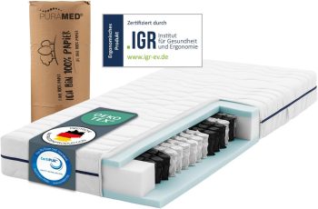 PURAMED Taschenfederkernmatratze 90x200 cm | Härtegrad H4 | Höhe 20 cm | ergonomische 7-Zonen Matratze | waschbarer Mikrofaser-Bezug | Oeko-TEX® & CertiPUR Zertifiziert | produziert in Deutschland