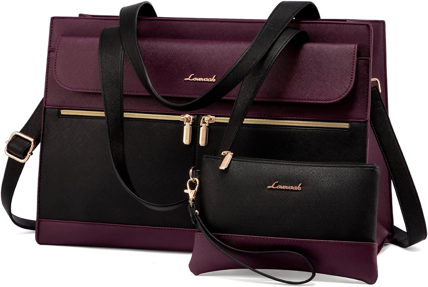 LOVEVOOK Laptoptasche Damen 17,3 Zoll, Elegant Handtasche Arbeitstasche Groß Shopper Business Tasche Aktentasche Lehrertasche, PU Leder Tote Bag Schultasche Notebooktasche für Büro Uni, Violett