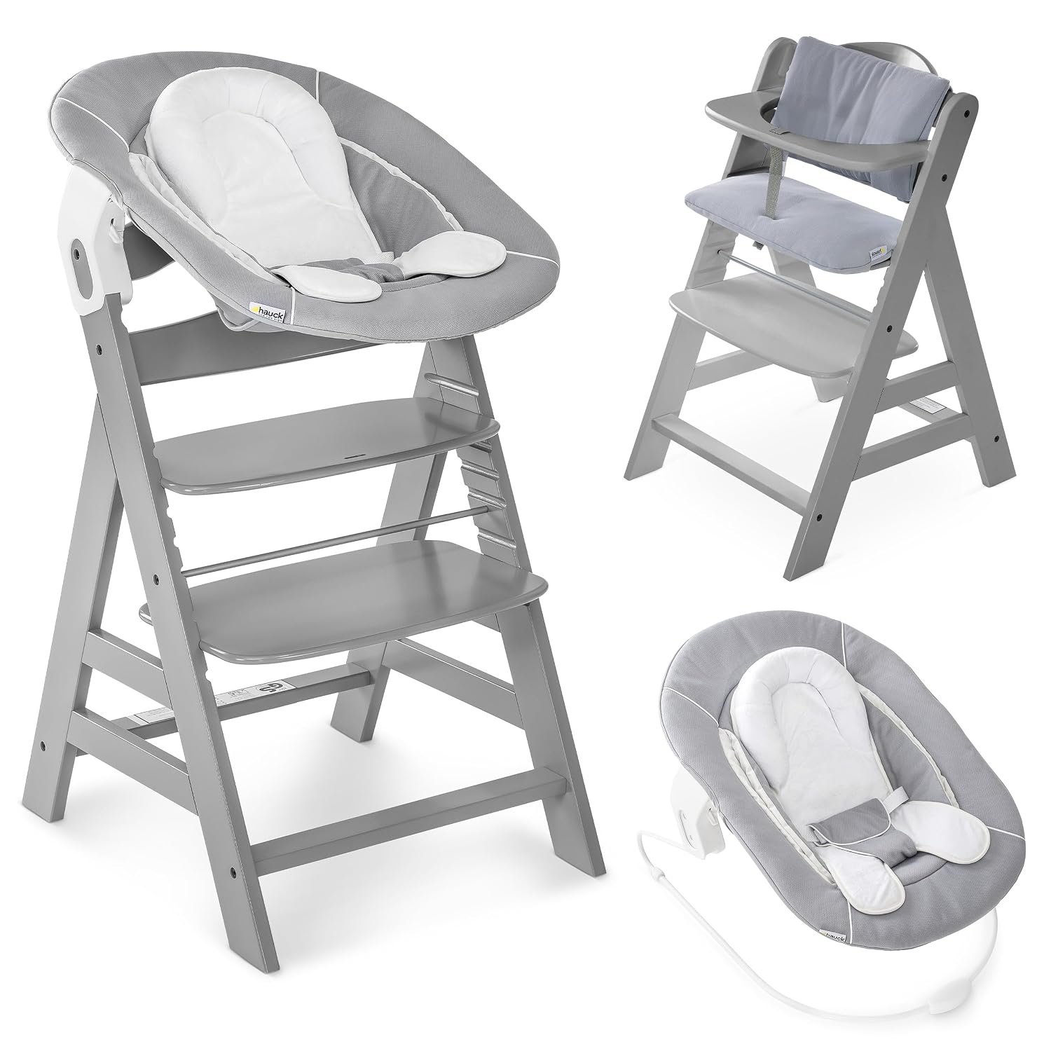 hauck Alpha+ Hochstuhl Newborn Set mit 2in1 Bouncer - Grau