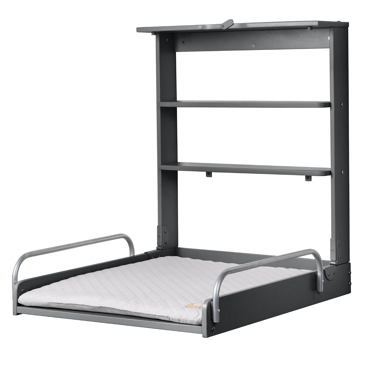 roba Wandwickelregal Anthrazit - Klappbarer Wickeltisch mit Wickelauflage