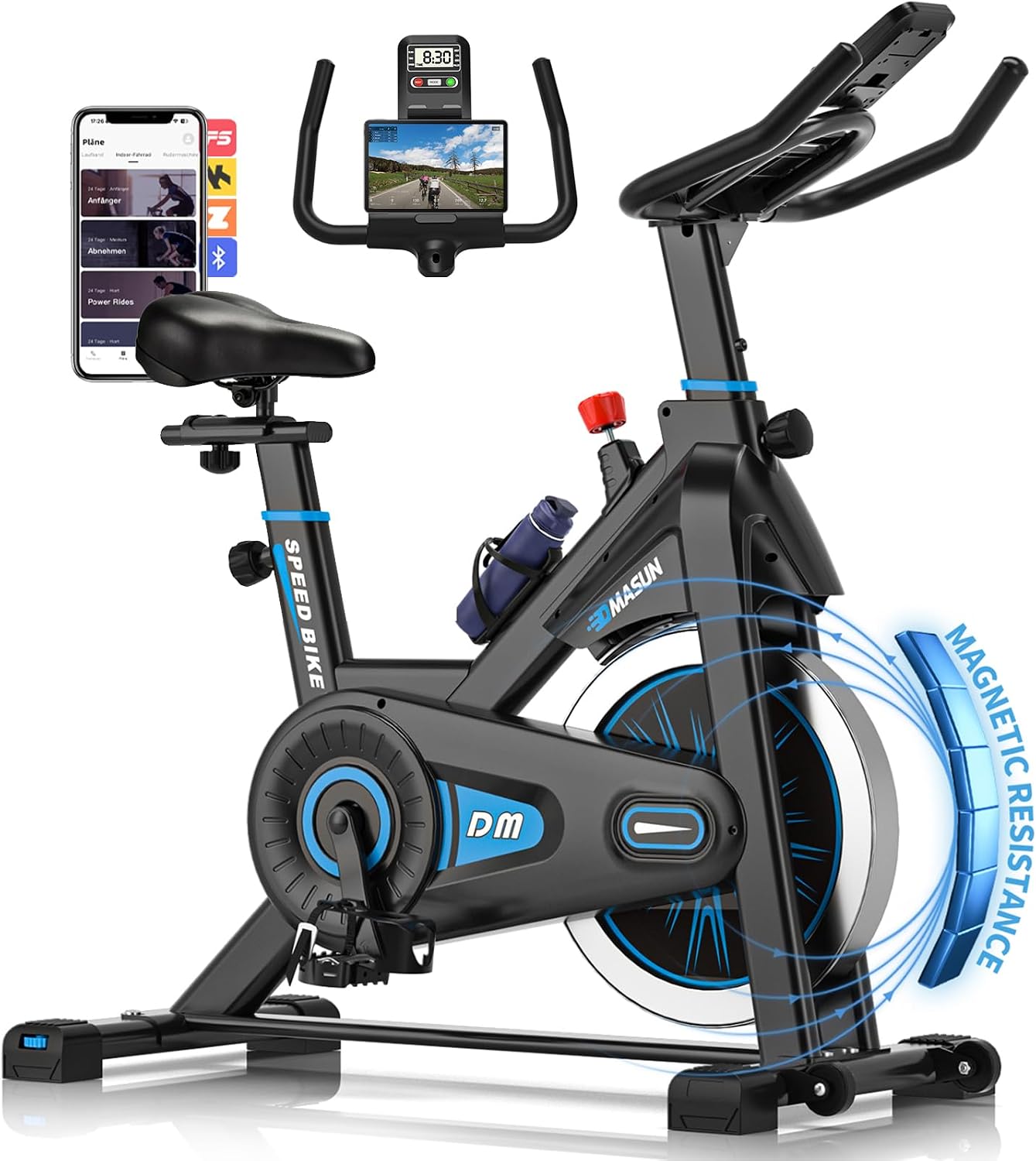 Heimtrainer Fahrrad, DMASUN Hometrainer Fahrrad mit 100% Widerstand, Leise & Stabil, Ergometer mit App Kompatibel & LCD-Monitor, Verbessertes Indoor Fitnessbike für zuhause, 160/180Kg Belastbar