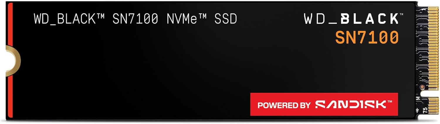 SanDisk WD_Black SN7100 NVMe SSD 1 TB (High-Performance Gaming-Speicher, bis zu 7.250 MB/s Lesen, PCIe Gen4, Energieeffizienz, für Desktop, Laptop & Handheld-Spielekonsolen) - Powered BY