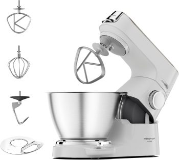 Kenwood Titanium Chef Baker – Küchenmaschine mit Waage inkl. 3-teiligem Patisserie-Set, 5 l Edelstahlschüssel, 1200 W, Weiß (KVC65.001WH)