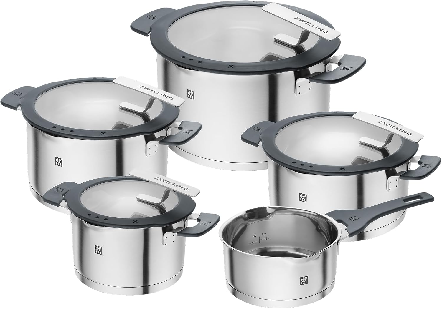 ZWILLING Simplify Kochtopf-Set 5-teilig, Integriertes Sieb, Induktion, Grau