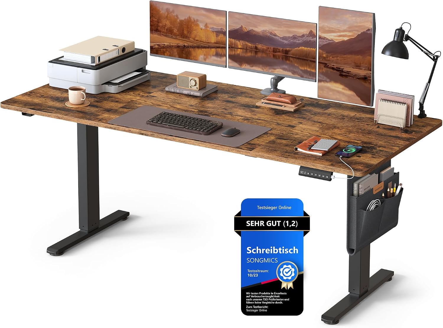 SONGMICS Höhenverstellbarer Schreibtisch 180 x 80 cm