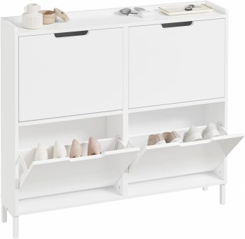 SoBuy Schuhschrank schmal mit 4 Klappen 100x91x19cm für Flur