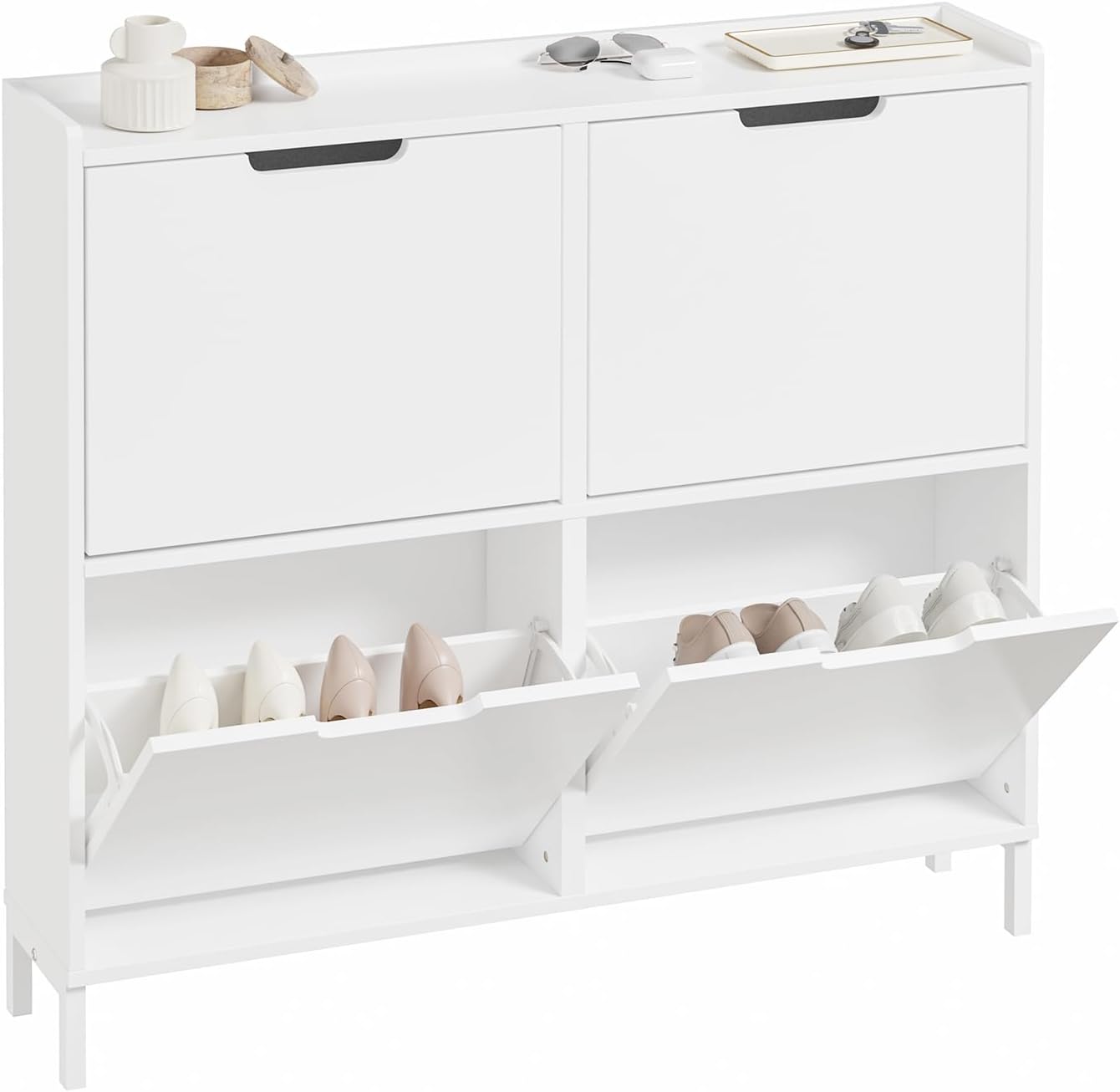 SoBuy Schuhschrank schmal mit 4 Klappen 100x91x19cm für Flur