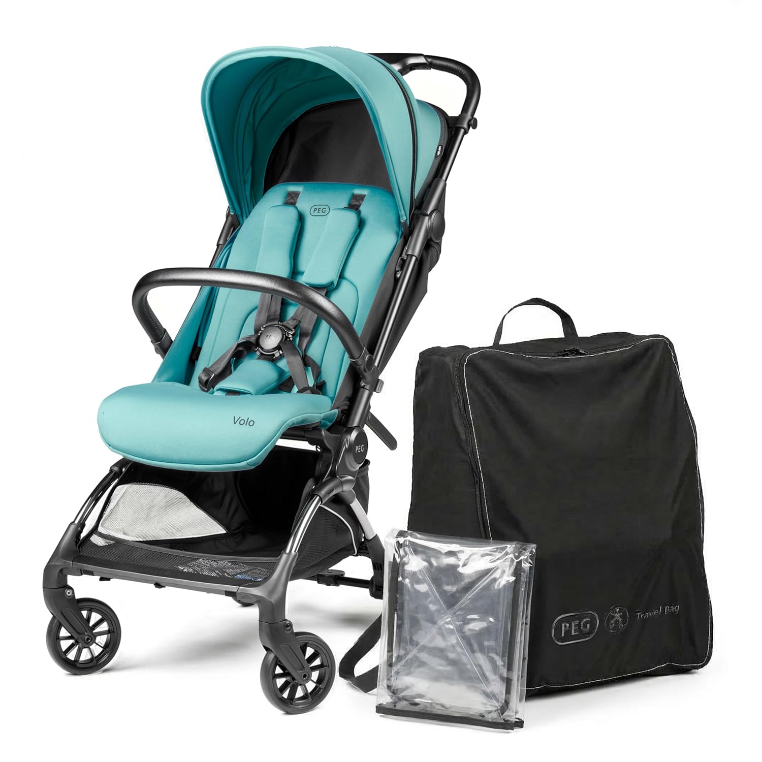 PEG Leichter Buggy Volo mit Regenschutz, Handgepäckgröße, Flugzeuggeeignet, Kompakt, Ab Geburt bis 22 kg, Reisetasche Inklusive, Tahiti