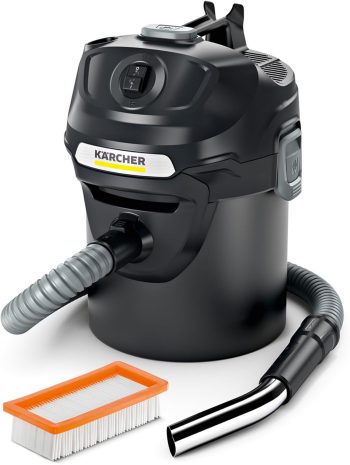 Kärcher Aschesauger AD 2 , Nennleistungsaufnahme: 1000 W, Metallbehälter: 14 l, Saugschlauch: 1,2 m, integrierte Filterabreinigung, Flachfaltenfilter, Metall-Grobschmutzfilter