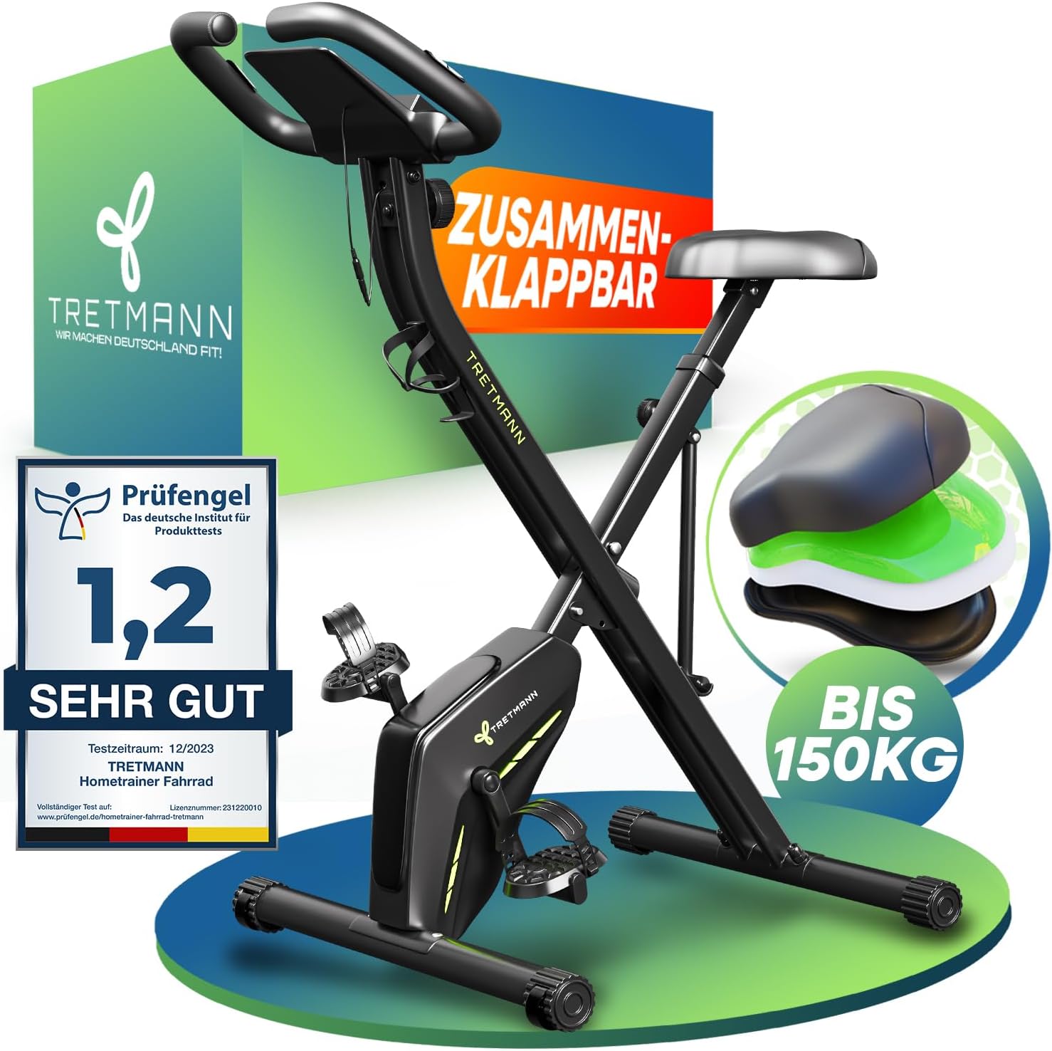 Tretmann Home Fahrrad klappbar – extra bequem & leise, bis 150 kg belastbar