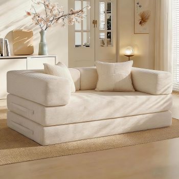 Vipbear Schlafsofa 160cm Breit, Boneless Couch mit Schlaffunktion Cord Sofa
