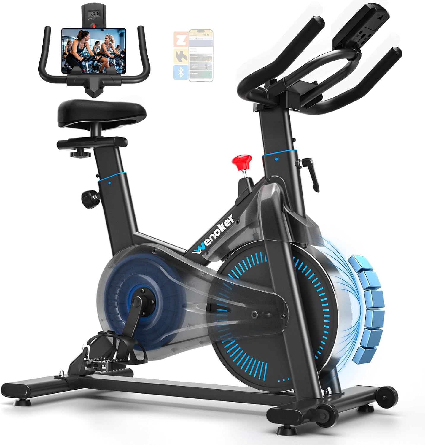 Wenoker Heimtrainer Fahrrad mit App & LCD-Display,Leises Spinning Bike