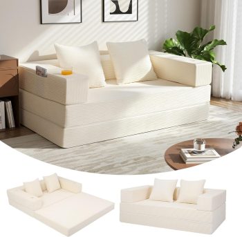 MeMoreCool Schlafsofa 4-in-1 mit Armlehnen, Klappbares Bodensofa, Beige