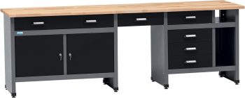 Küpper Werkstatt Werkbank 12289, 6 Schubladen, 2 Türen, 300 kg Traglast, 30 mm Massive Buchenarbeitsplatte (Schwarz, 240x84x60 cm)