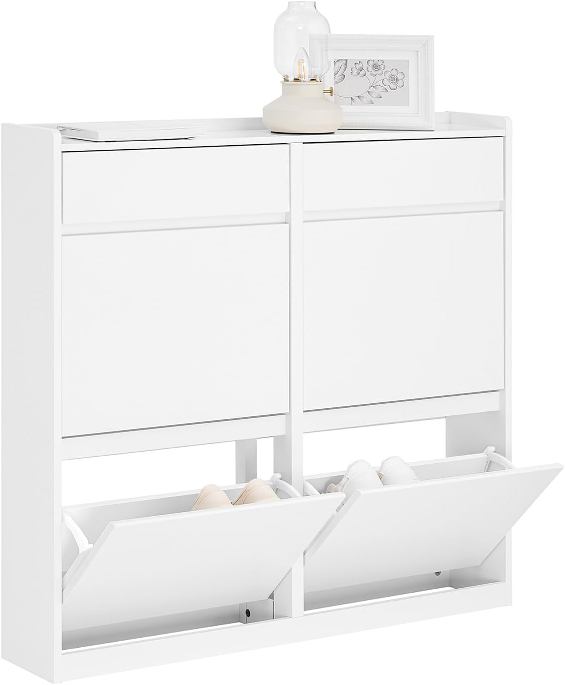 SoBuy Schuhschrank schmal mit 4 Klappen 98x95x19cm für Flur