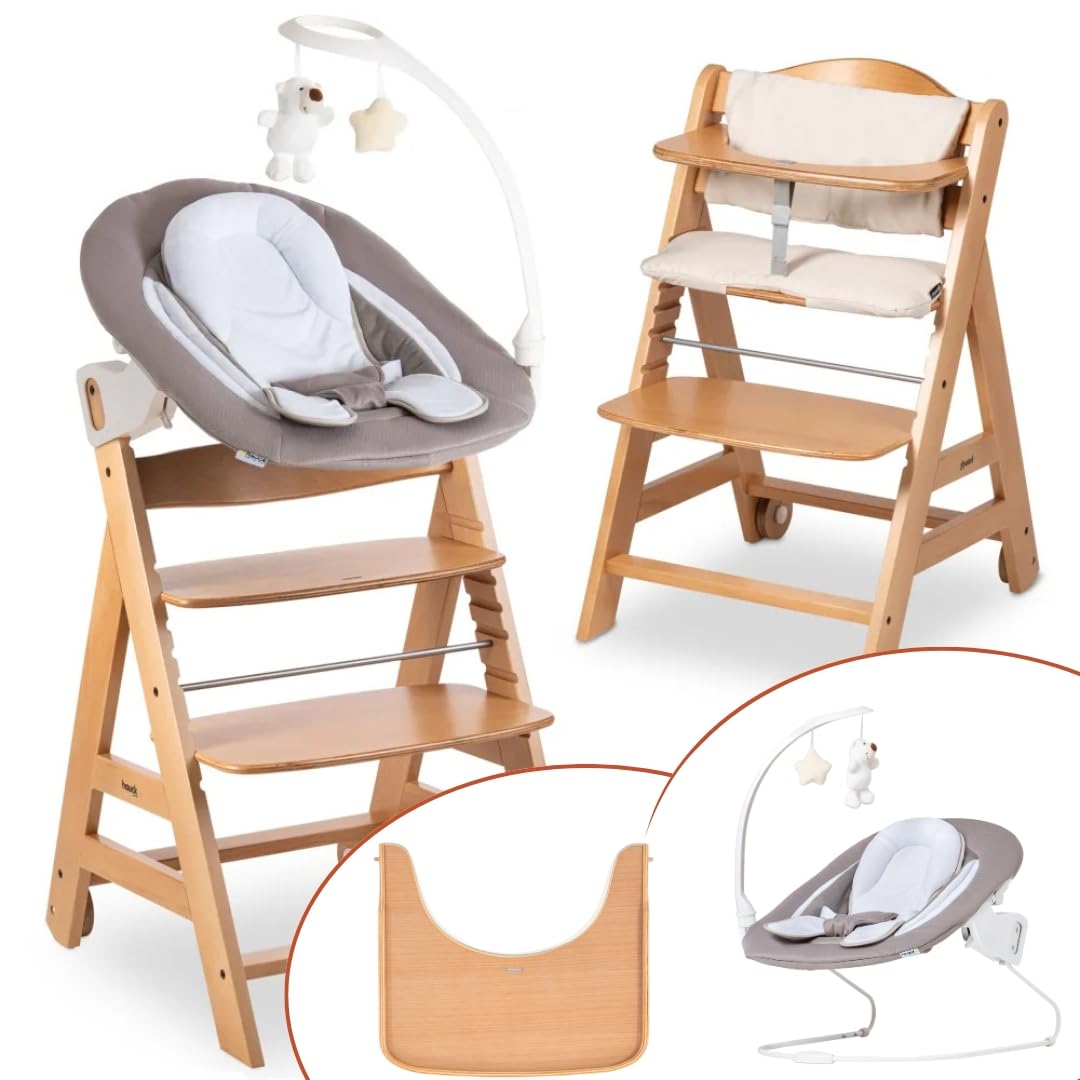 hauck Beta+ Hochstuhl Newborn Set mit Deluxe Bouncer - Natural