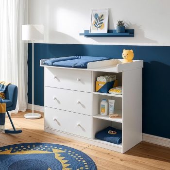 [en.casa] Wickelkommode Beldinupp Wickeltisch mit 3 Schubladen und 3 Regalfächern 93 x 110 x 55 cm Kommode mit Abnehmbarer Wickelauflage Weiß