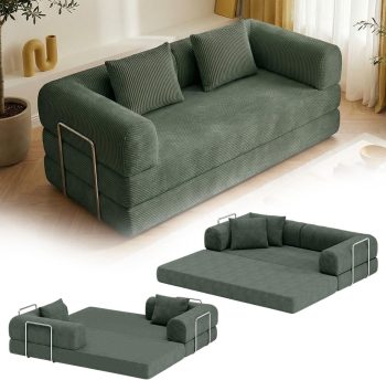 skølm Lofn Schlafsofa 2-Sitzer 200 cm, Cord Dunkelgrün, 2 Kissen, Klappsofa