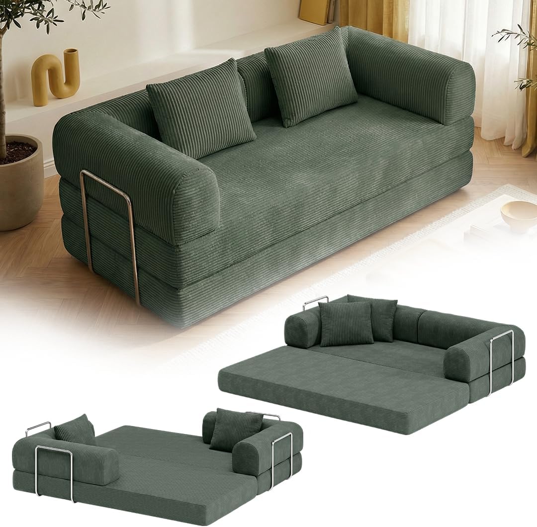 skølm Lofn Schlafsofa 2-Sitzer 200 cm, Cord Dunkelgrün, 2 Kissen, Klappsofa
