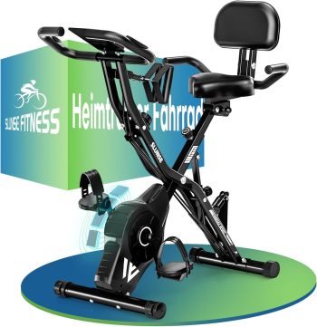 Heimtrainer Fahrrad Klappbar, SLUNSE FITNESS Neu Hometrainer Fahrrad mit 16-stufiger Magnetwiderstand, Ergometer Heimtrainer mit 10dB extra Leise, Indoor Bike für Kardio-Training zu Hause, Bis 160KG