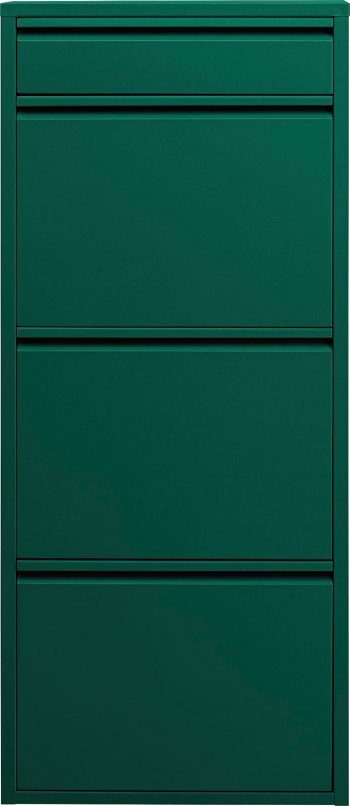 Kare Design Schuhschrank Caruso 3+1, Grün, schmal, platzsparend, 119x50x15 cm, mit Schlüsselfach, Schuhkipper, Stahl, mit Platz für 6 Paar Schuhe, Flur