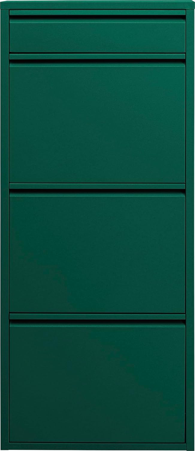Kare Design Schuhschrank Caruso 3+1, Grün, schmal, platzsparend, 119x50x15 cm, mit Schlüsselfach, Schuhkipper, Stahl, mit Platz für 6 Paar Schuhe, Flur