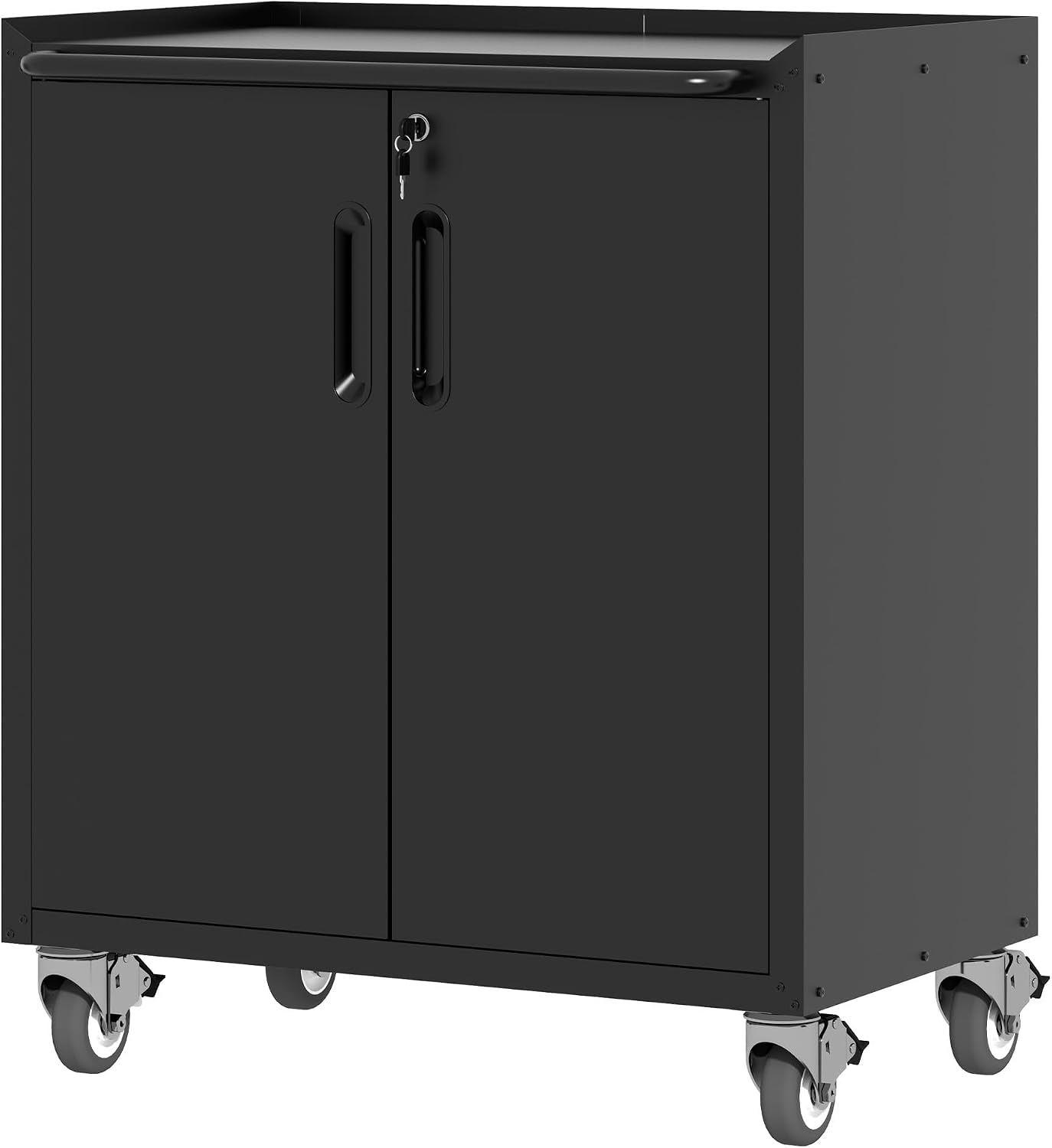 Werkzeugschrank, Metallschrank mit Rädern, Garagenschrank mit 2 Türen, Rollender Werkstattschrank, Montage Erforderlich, Schwarz