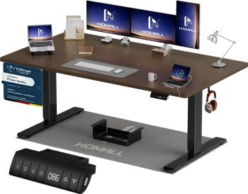 Homall Höhenverstellbarer Schreibtisch 160x80cm mit USB-A Ladeanschluss, Elektrischer Schreibtisch mit Kabel Management Tray, Standing Desk mit 3 Memory Funktion, Computertisch Nussbaum