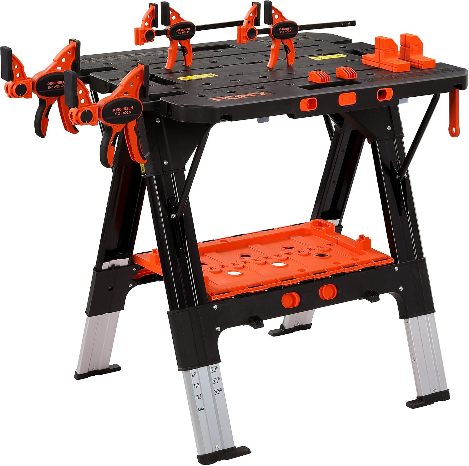 PONY 2 in 1 Werkbank Klappbar bis 454kg Belastbar, Klappbare Sägebock
