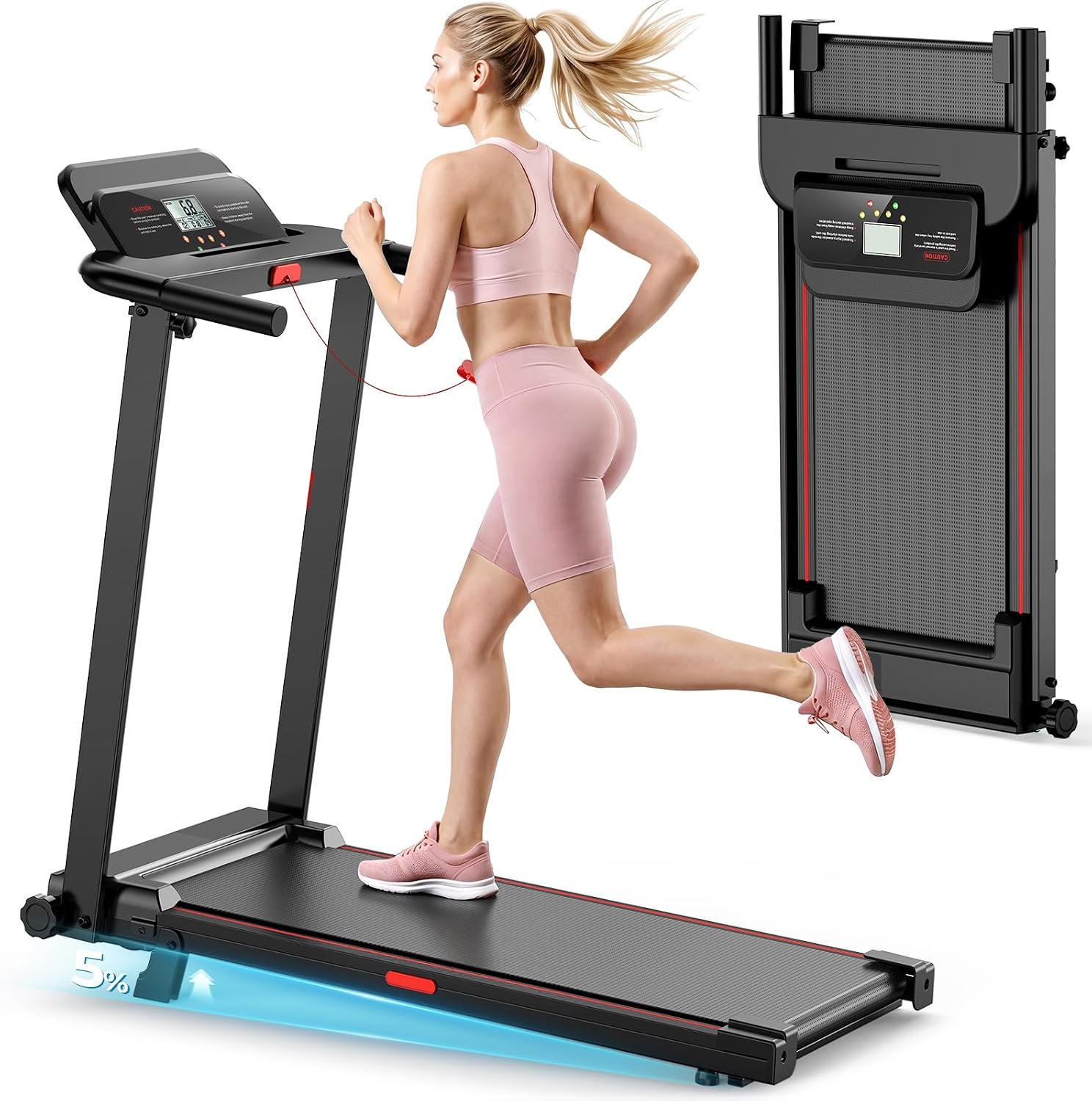 Laufband für Zuhause, Elektrisches Laufbänder mit Griff, Klappbares bis 10Km/H, Treadmill Walking Pad for Home, Leise Klein Büro Klappbar Kompakte, Anzeige 12 Voreingestellte Programme