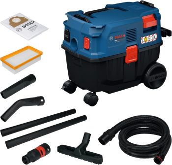 Bosch PRO Kabel-Nass-/Trockensauger GAS12-25LS (inkl. Kunststoff-Verlängerungsrohre, Flachfaltenfilter, 3,1 m Saugschlauch, gebogene Düse, Bodendüse, Fugendüse, Vliesbeutel, Universaladapter)