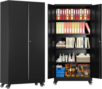 Sightlife Aktenschrank Stahlschrank Werkzeugschrank mit Rollen Werkstattschrank Garagenschrank Metallschrank Mehrzweckschrank abschließbar Büroschrank höhenverstellbaren Einlegeböden Schwarz