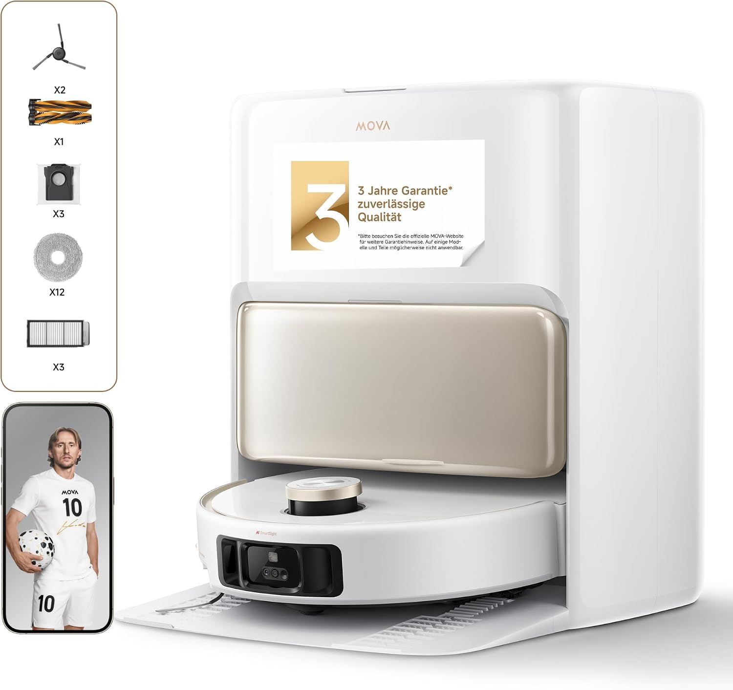 MOVA V50 Ultra Saugroboter, 24.000 Pa Saugkraft & Thermo-Wischen, Weiß