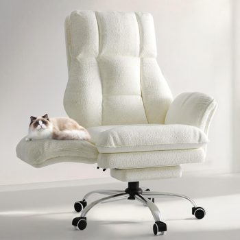 HOMRELEXA Bürostuhl mit Fußstütze, 135° für Home Office,Teddy-Stoff Weiß