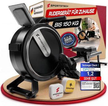 Sportstech Rudergerät für Zuhause, leise 32-Stufen Magnetwiderstand, PROwer