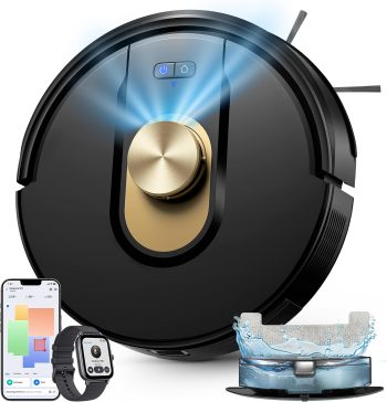 Vexilar Saugroboter mit Wischfunktion, 8000Pa & 180 Min Laufzeit Staubsauger Roboter mit LiDAR Lasernavigation & No-Go-Zonen, App/Alexa/iWatch Steuerung, Ideal für Tierhaare Teppiche (Schwarz)