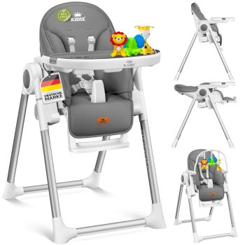 KIDIZ® 3in1 Hochstuhl Kinderhochstuhl inkl. Spielbügel, Babyliege, Kombihochstuhl Babyhochsitz,7 höhenverstellbar Verstellbare Rückenlehne, mitwachsend ab 0 bis 36 Monate Babystuhl, D. Grau