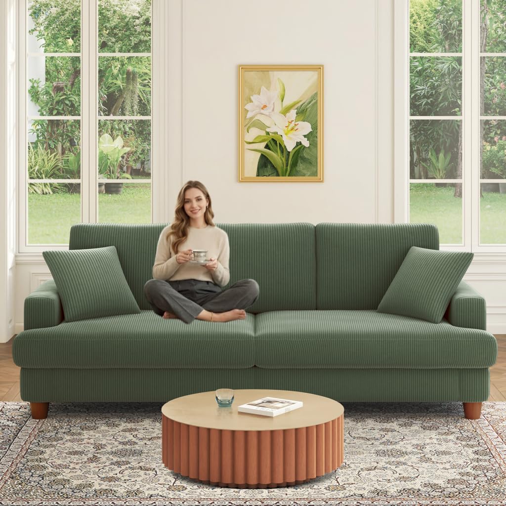 Kidirect Cord Sofa 3 Sitzer, 221CM Bequemes Couch 3 Sitzer, Sofa Wohnzimmer