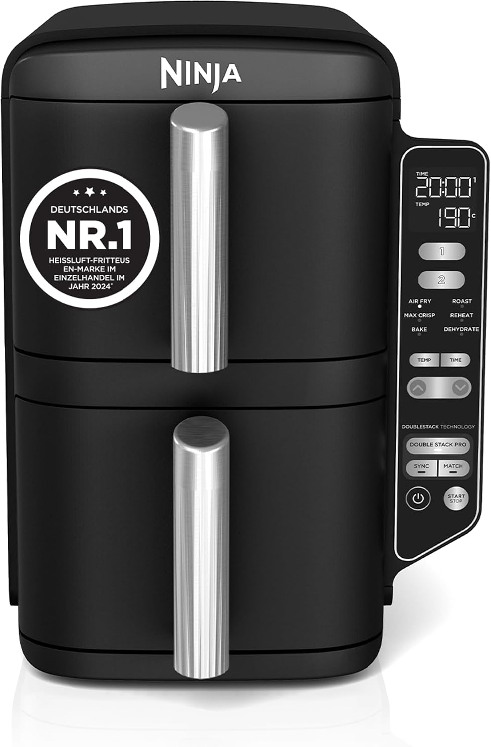 Ninja Double Stack Heißluftfritteuse, 7,6 L, 6 Portionen, Schwarz