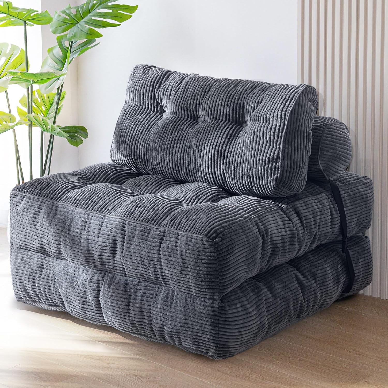 MAXYOYO Faltbares Schlafsofa umwandelbarer Schlafsessel mit Kissen, Matratze mit Rückenstütze, tragbarer Stuhl-Bett-Komfortable Bodensofa-Lounge für Wohnzimmer Schlafzimmer, Anthrazit