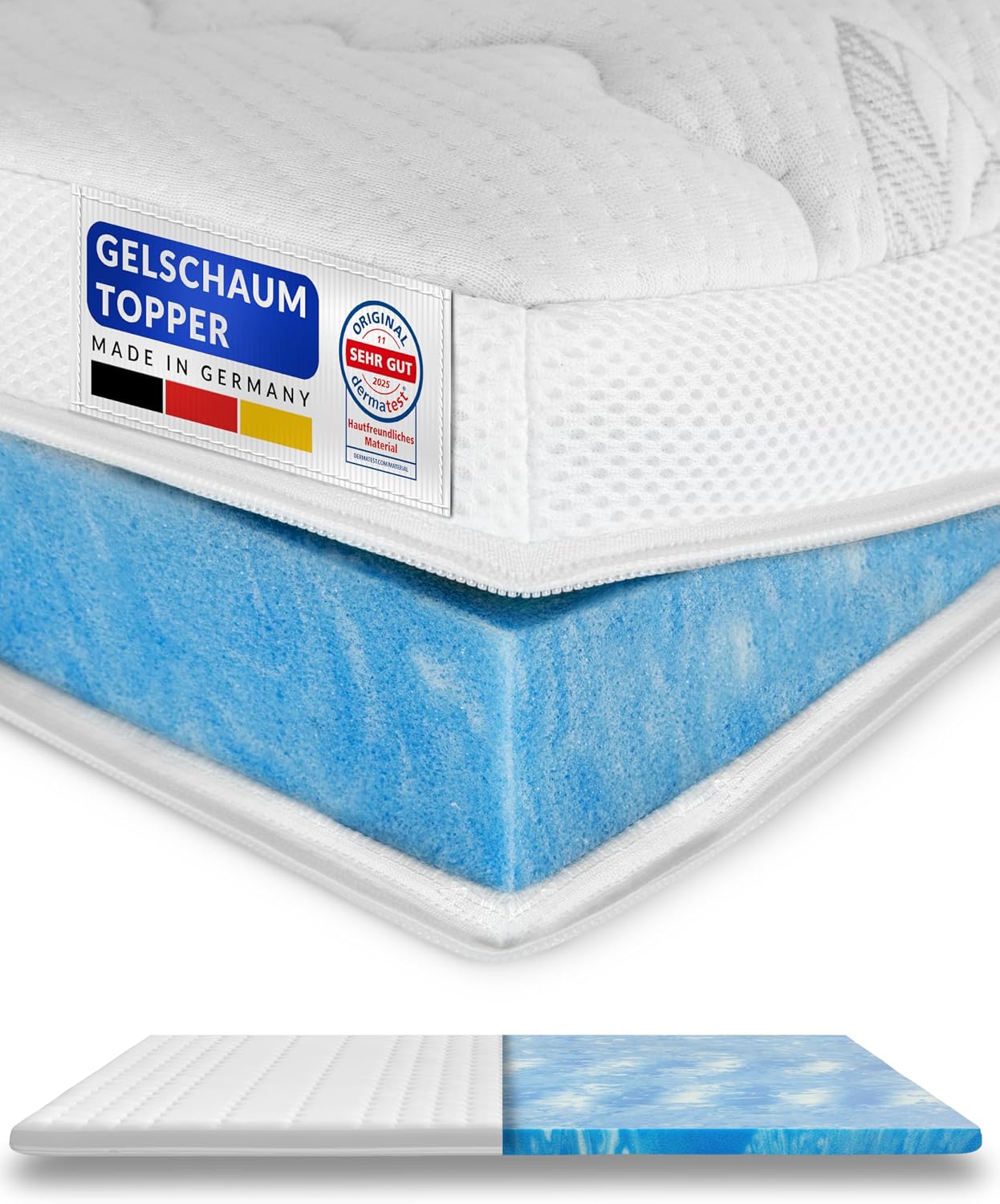 8 cm hoch - Premium Plus Gelschaum-Topper 180x200 cm mit RG 50 - Hochwertiger Lyocell-Bezug - Antirutschfunktion - Umlaufendes Klimaband - Gel-Topper 180 x 200 8cm
