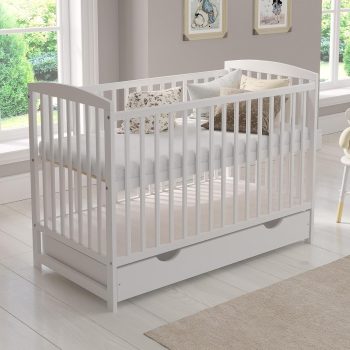 Love For Sleep Babybett 120x60 cm Weiß – Beistellbett mit Schublade und Matratze – Mitwachsendes Gitterbett aus Holz – Kinderbett Modell Jacob