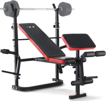 ISE Multifunktional Trainingsbank, Hantelbank Verstellbar Klappbar mit Beincurler Haushalt Fitnessgeräter für Kniebeuge, Hantelbank Bankdrücken,Rumpfbeuge,Training Bank Neigen, Beinbeuger für Zuhause