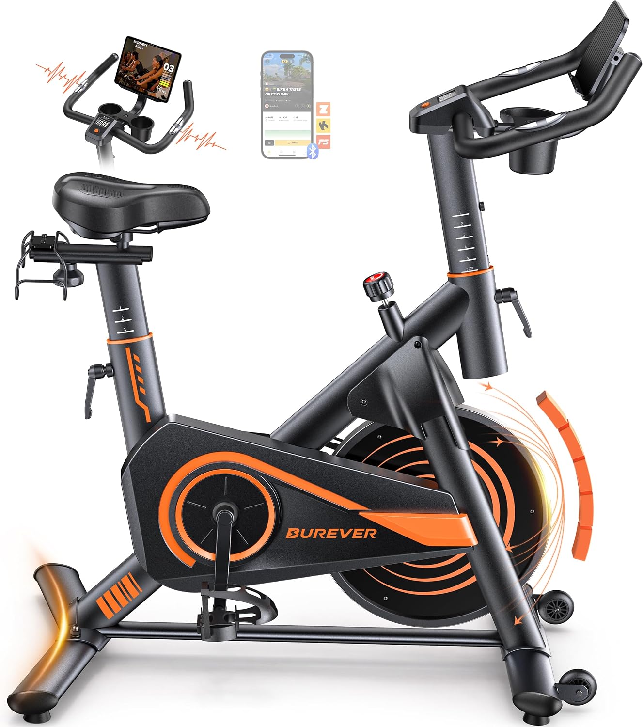 Hometrainer Fahrrad mit App, Ultraleise Heimtrainer Fahrrad, Ergonomisches Design, LCD Display mit Pulsmessung, Magnetischer Widerstand, 15KG Schwungrad, Bis 160KG