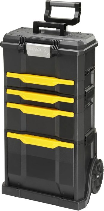 Stanley Rollende Werkstatt aus Metall-Kunststoff 1-79-206 / Werkzeugwagen leer mit 3 modularen Einheiten / Vielseitige Werkzeugbox für Kleinteile und große Werkzeuge