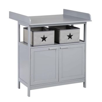 roba Wickelkommode Hamburg mit abnehmbarem Aufsatz - Wickeltisch mit 2 Türen + 2 Boxen + Wandbefestigung - Babykommode mit Wickelhöhe 92 cm - Holz grau