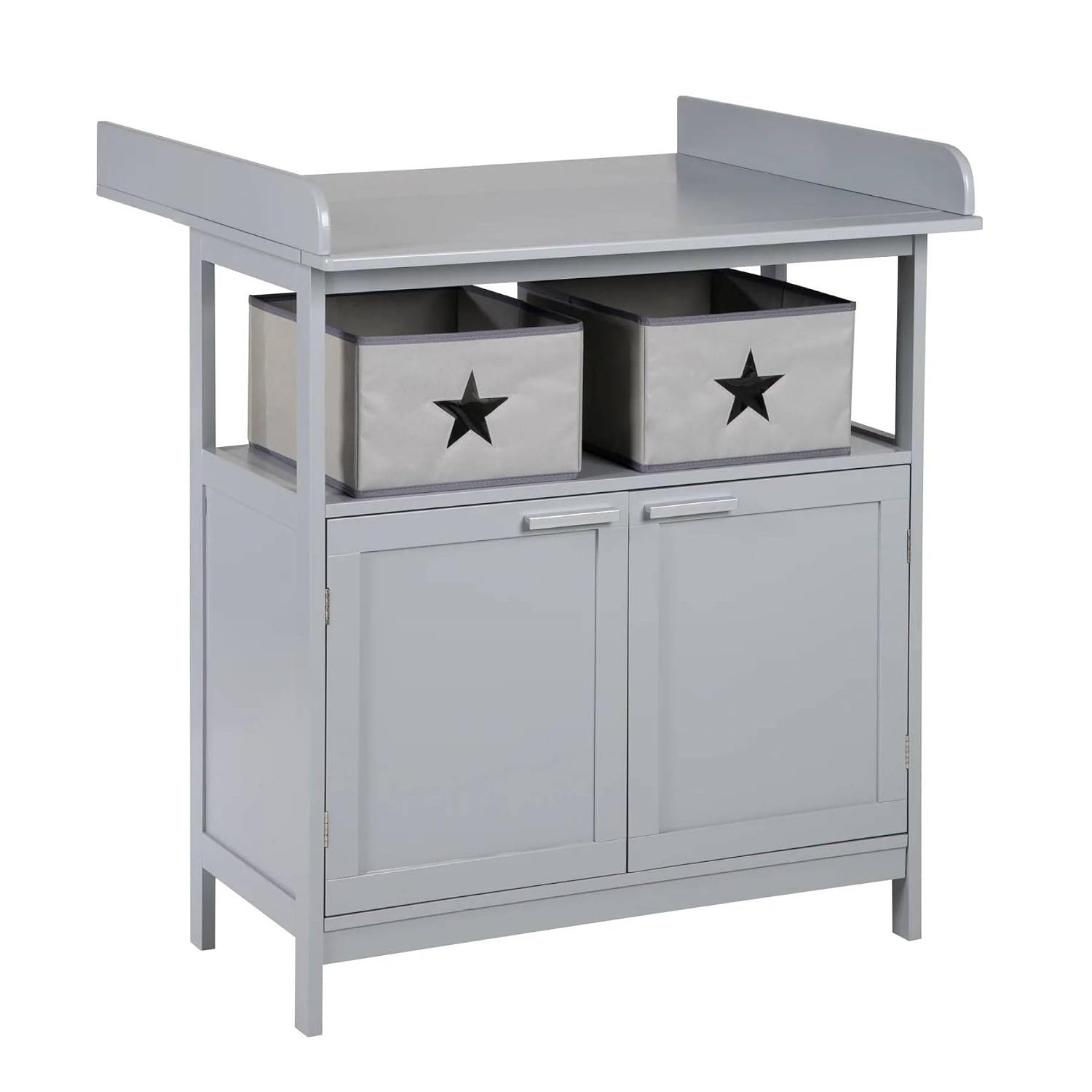 roba Wickelkommode Hamburg mit abnehmbarem Aufsatz - Wickeltisch mit 2 Türen + 2 Boxen + Wandbefestigung - Babykommode mit Wickelhöhe 92 cm - Holz grau